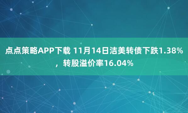 点点策略APP下载 11月14日洁美转债下跌1.38%，转股溢价率16.04%